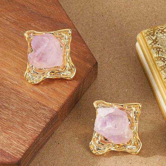Geometric Square Natural Stone Earrings For Women