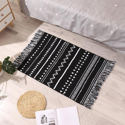 Nordic Style Cotton Tassel Woven Floor Mats Bedroom Bedside Mats Simple Modern Carpets