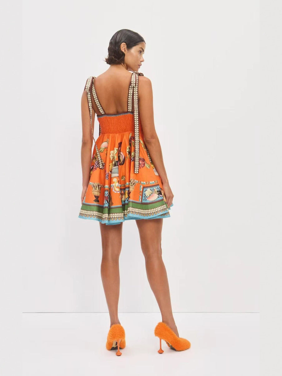 Linen Tie-Front Dress with Floral Print for Casual Elegance