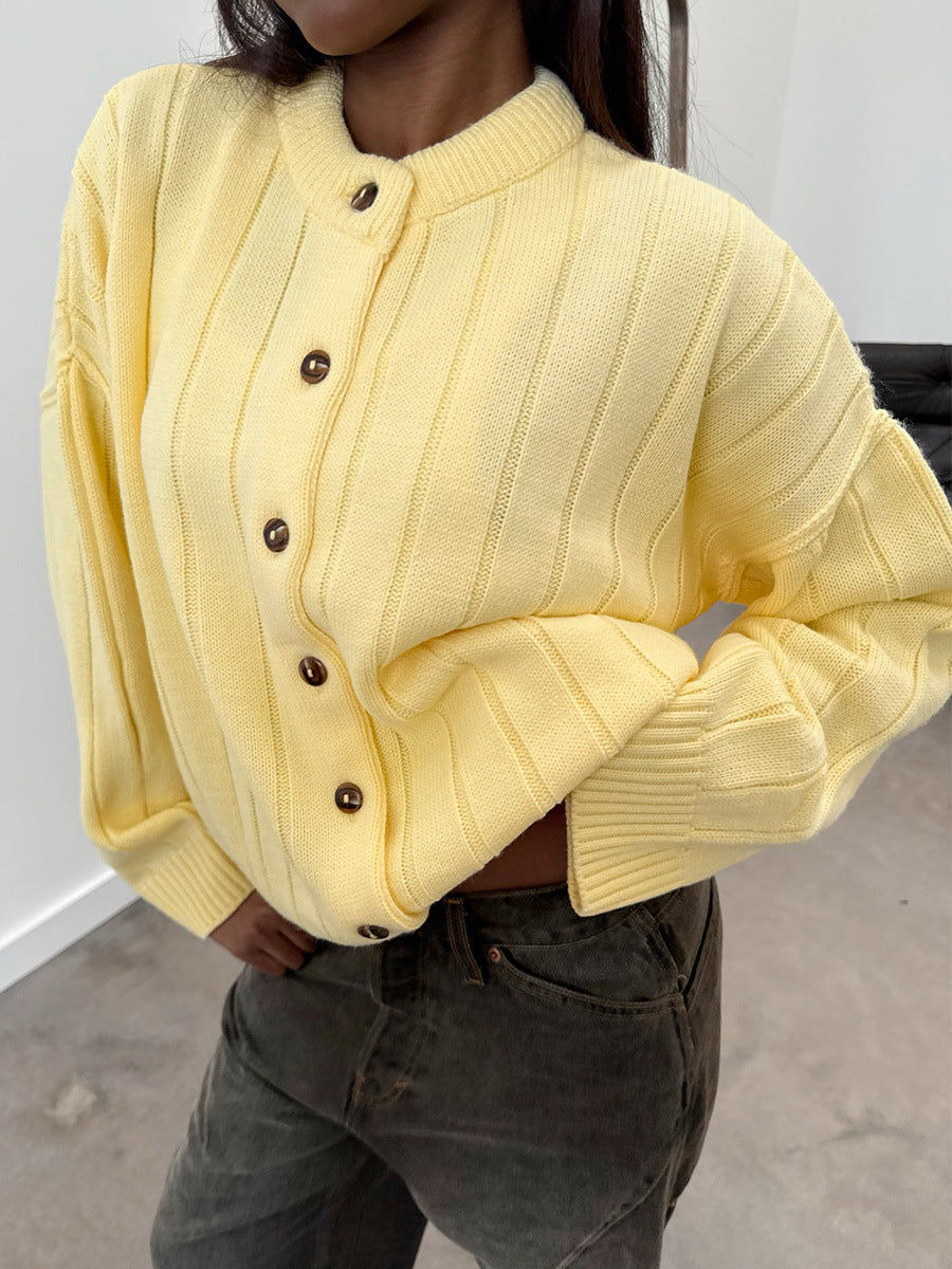 Casual Button-Down Knit Cardigan in Solid Colors
