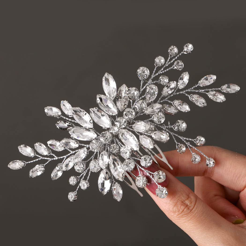 Silver Glass Wedding Hair Comb Side Headpiece