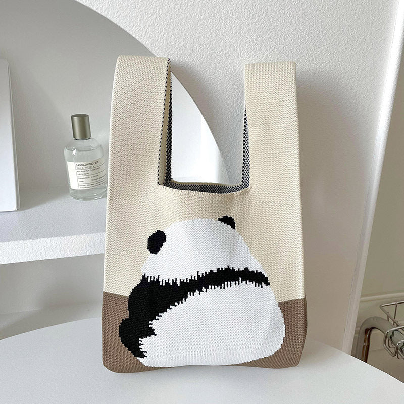 Knitted Tote Bag With Cute Designs Soft Polyester Casual