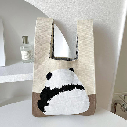 Knitted Tote Bag With Cute Designs Soft Polyester Casual