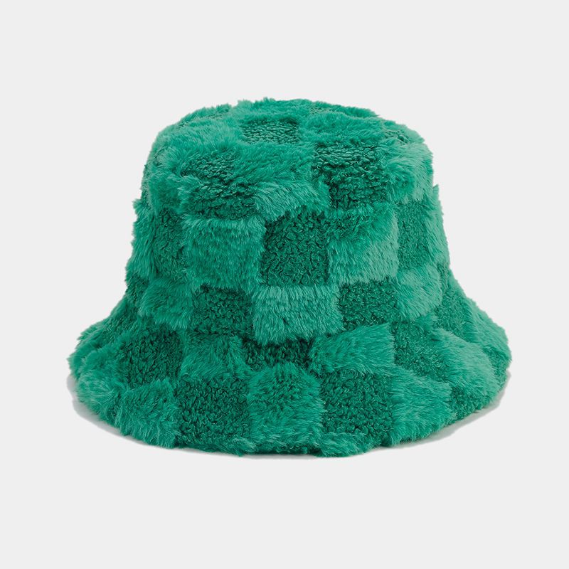 Winter Fuzzy Trendy Plaid Thick Warm Bucket Hat