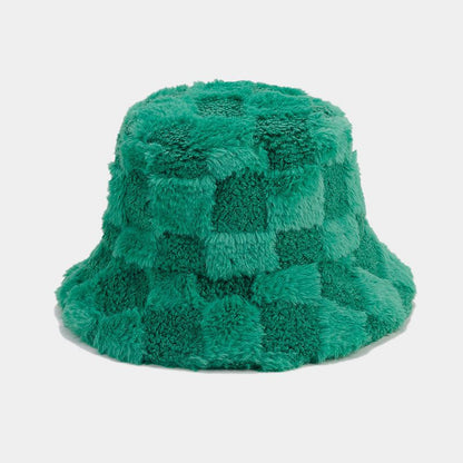 Winter Fuzzy Trendy Plaid Thick Warm Bucket Hat