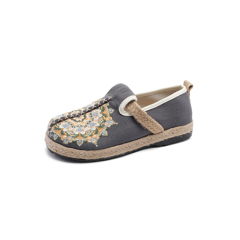 Spring New Ethnic Style Embroidered Cloth Shoes Handmade Linen Soft-Soled Women'S Single Shoes