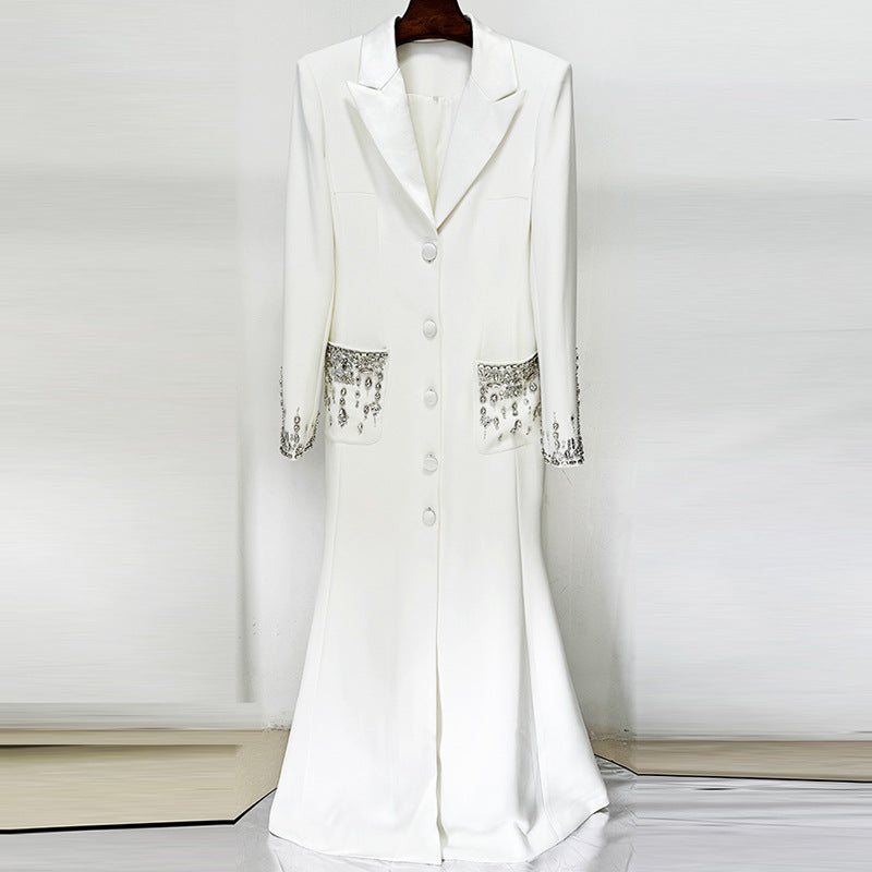 Elegant Tailored Satin Dress With Beaded Embellishments