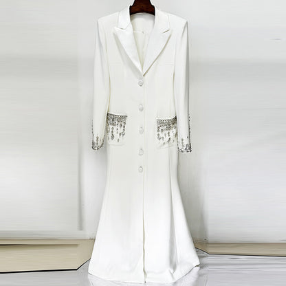 Elegant Tailored Satin Dress With Beaded Embellishments