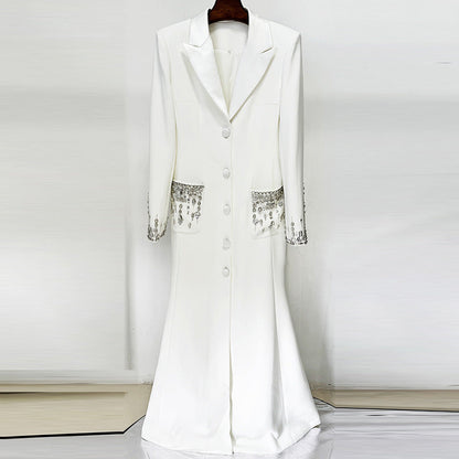 Elegant Long Mermaid Dress with Suit Collar