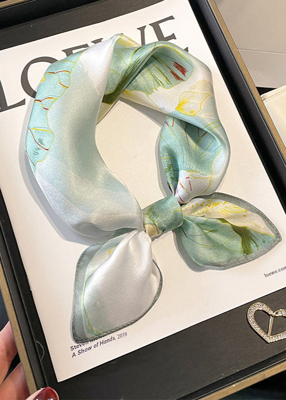 Satin Square Scarf With Lotus Garden Print