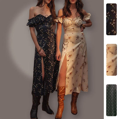Floral Print Cold Shoulder Maxi Dress Elegant Casual Style
