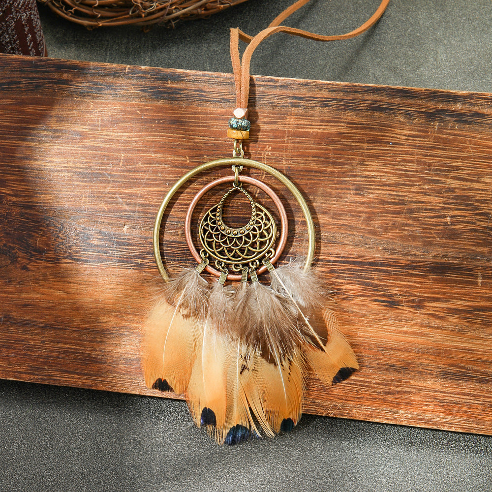 Colorful Feather Pendant Necklace Bohemian Style Butterfly Jewelry
