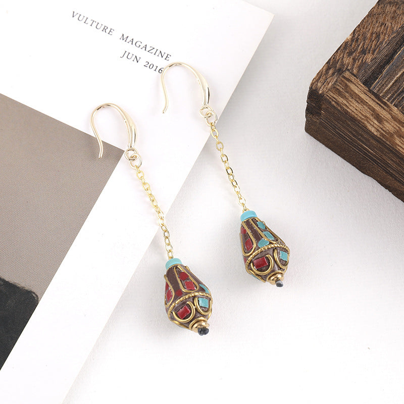 Bohemian Nepal Pearl-Tibetan Earrings Retro Turquoise Classic Personality Elegant Accessories Earrings