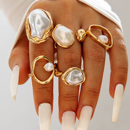 Floral Design Liquid Lava Opening Ring Set Fashionable Casual Jewelry