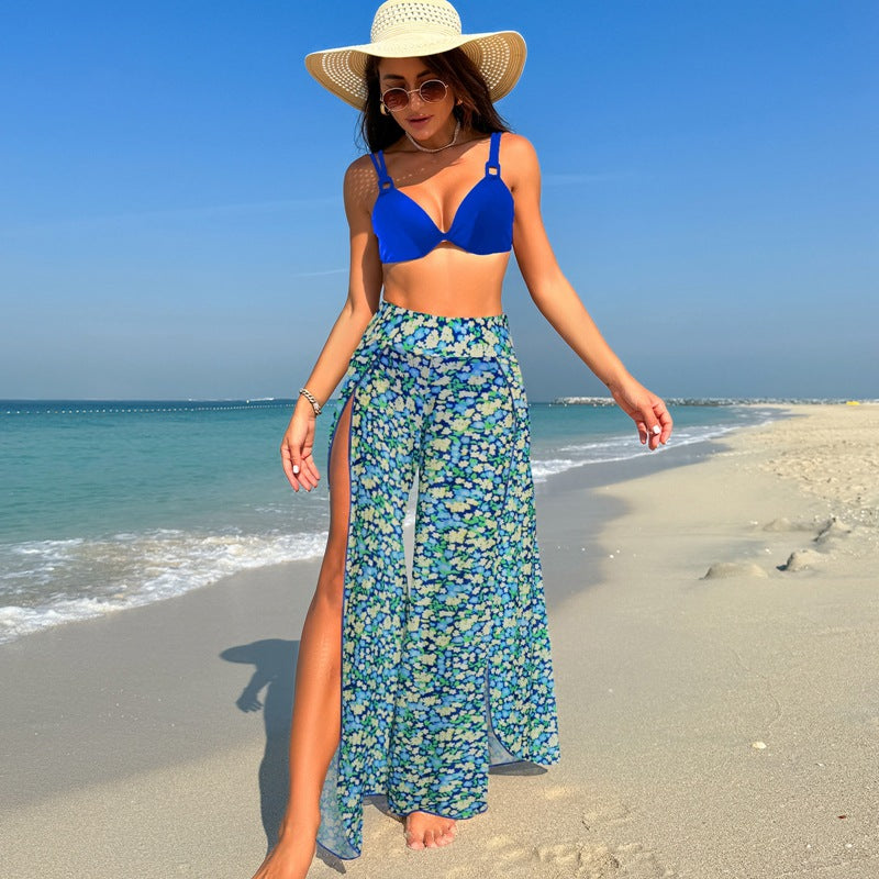 Women'S Bikini Set With Printed Pants - Polyester Fabric