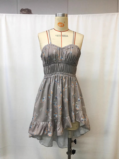 Vintage Floral Irregular Hem Summer Dress