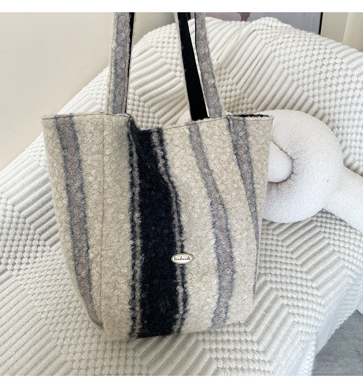 Plaid Striped Color Block Large Capacity Tote Bag
