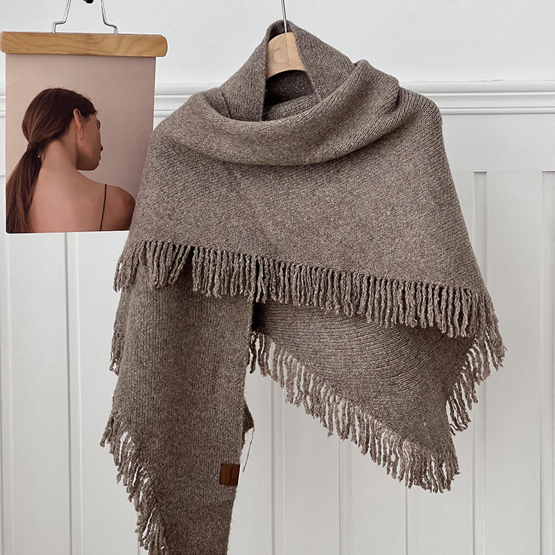 Tassel Solid Color Knit Shawl Scarve