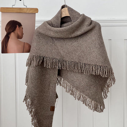 Tassel Solid Color Knit Shawl Scarve