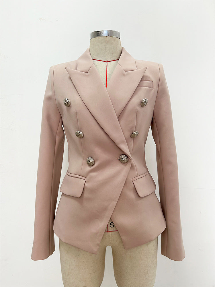 Double-Breasted Blazer With Metal Lion Head Button