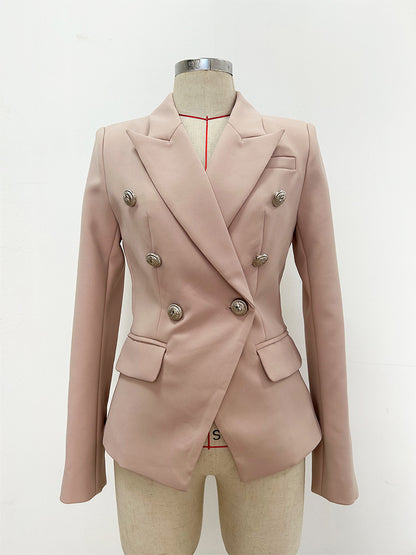 Double-Breasted Blazer With Metal Lion Head Button