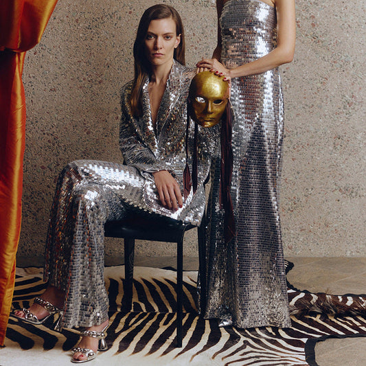 Abstract Sequin Blazer And Pants Set