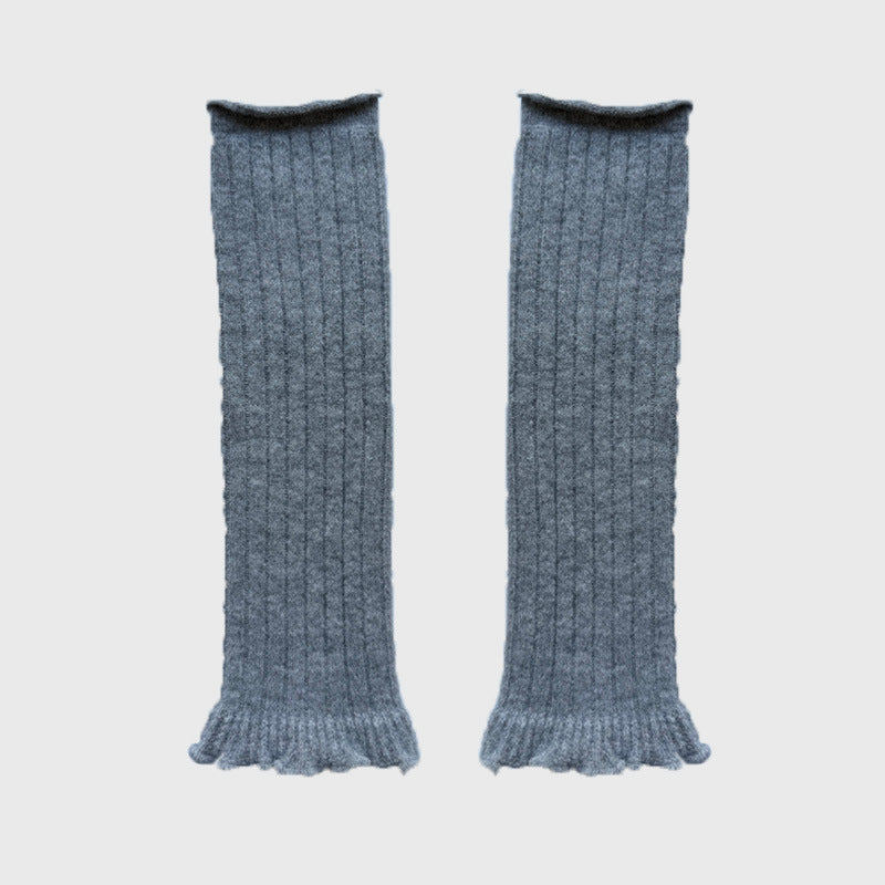 Handmade Wool Blend Knitted Lace Mid-Calf Socks