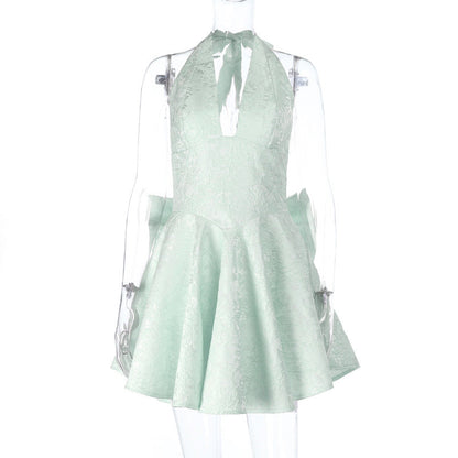 Elegant Bow Tie Halter Dress Slim Fit Polyester Blend