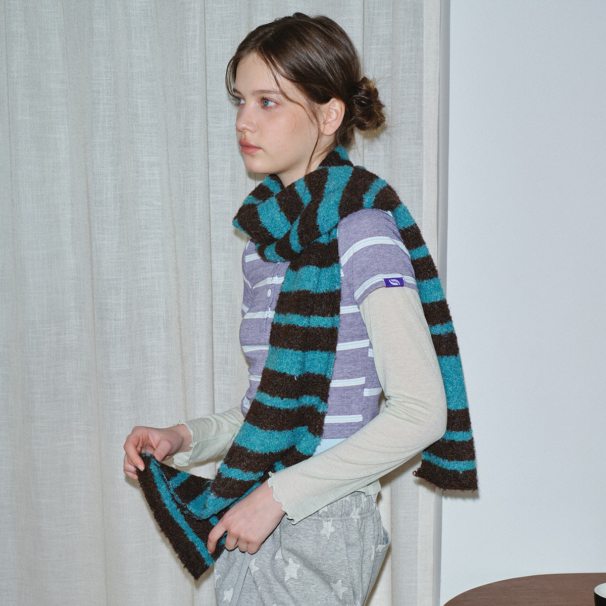 Striped Circle Pattern Knit Scarf Soft Cozy Winter Scarf