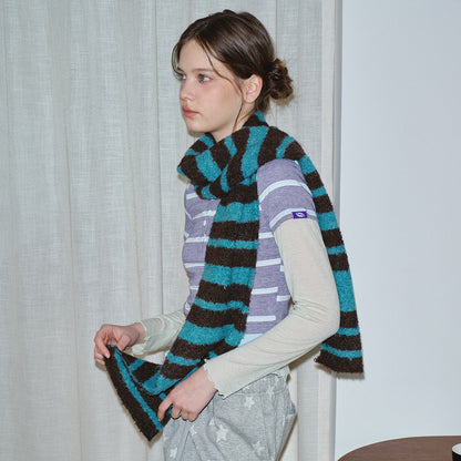 Striped Circle Pattern Knit Scarf Soft Cozy Winter Scarf