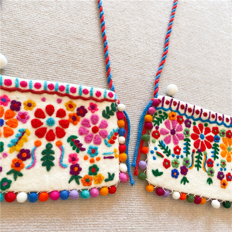 Nepal Handmade Wool Felt Floret Shoulder Bag Messenger Bag Mori Female Mobile Phone Bag