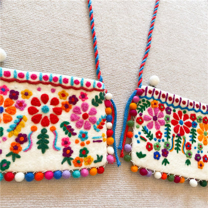 Nepal Handmade Wool Felt Floret Shoulder Bag Messenger Bag Mori Female Mobile Phone Bag