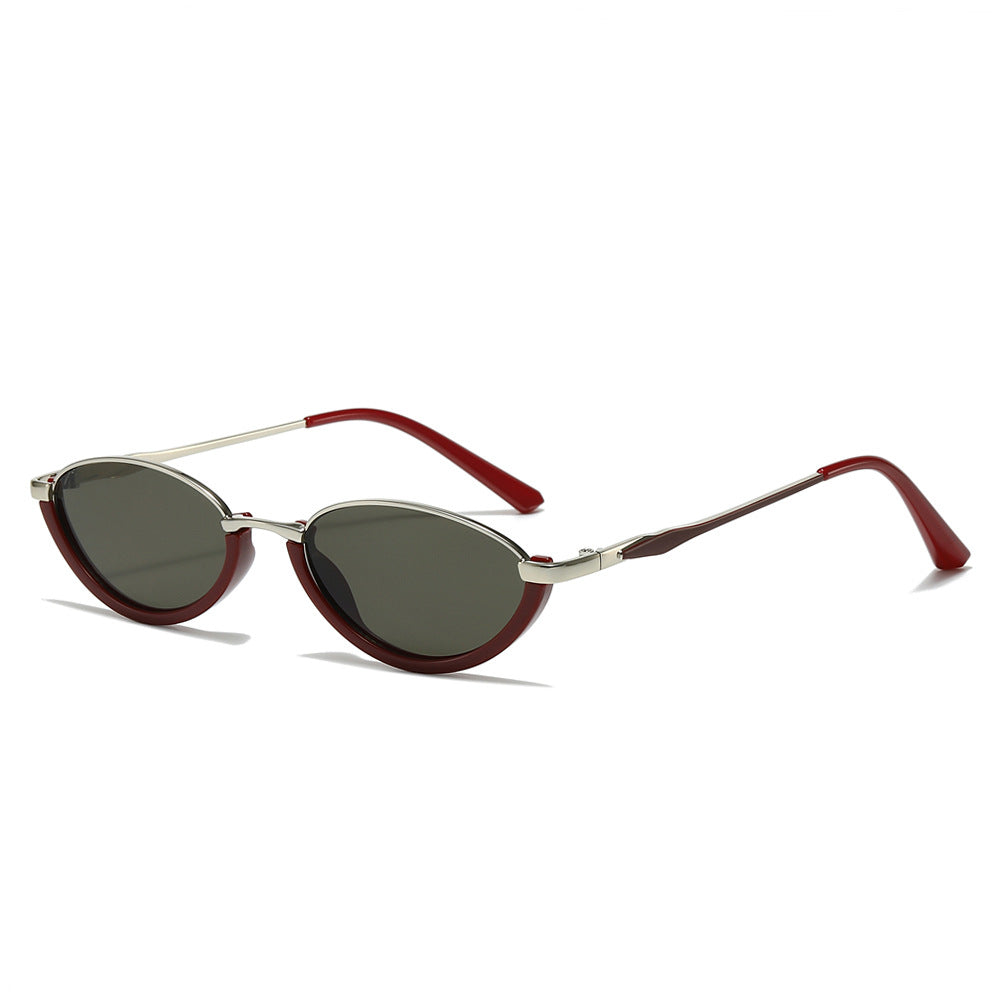 Oval Frame Metallic Sunglasses Stylish UV400 Protection