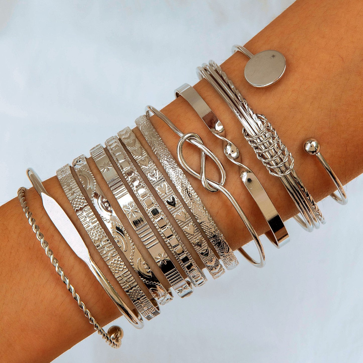 Vintage Geometric Open-Cuff Gold Bracelet Set