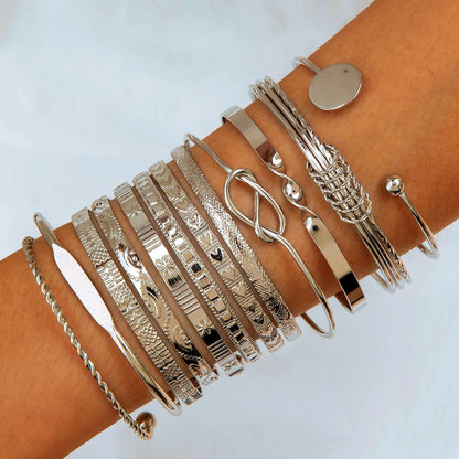 Vintage Geometric Open-Cuff Gold Bracelet Set