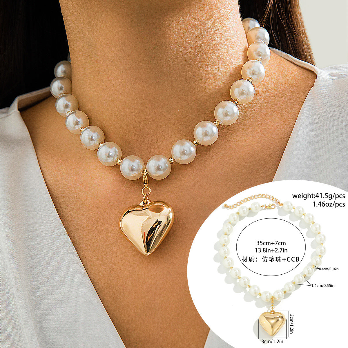 Multi-Layer Heart-Shaped Pearl Necklace Trendy Cyberpunk Style