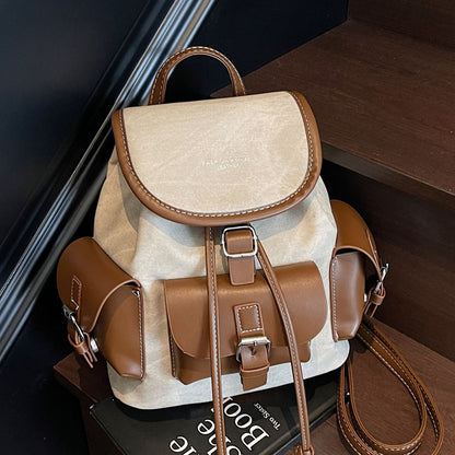 Retro Casual Backpack For Women Stylish Drawstring Travel Bag