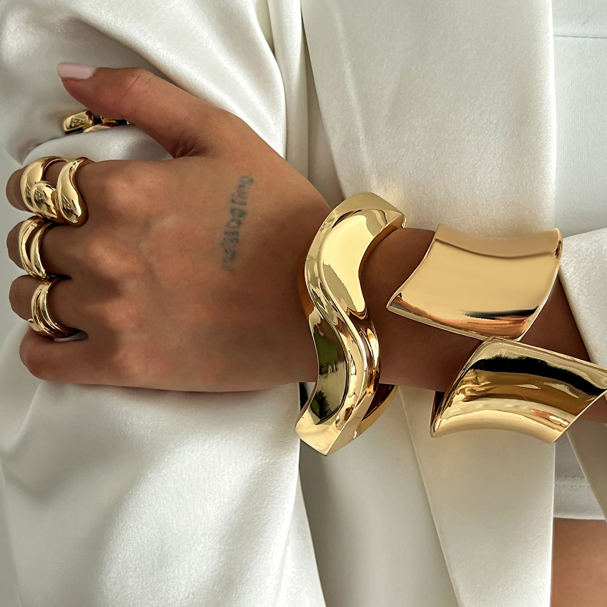 Trendy Irregular Open-Cuff Alloy Bracelet Set