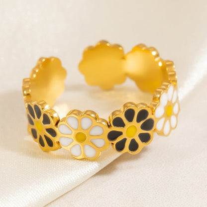 Floral Design Stainless Steel Adjustable Ring for Women