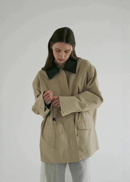 Utility Jacket Lightweight Khaki Contrast Collar