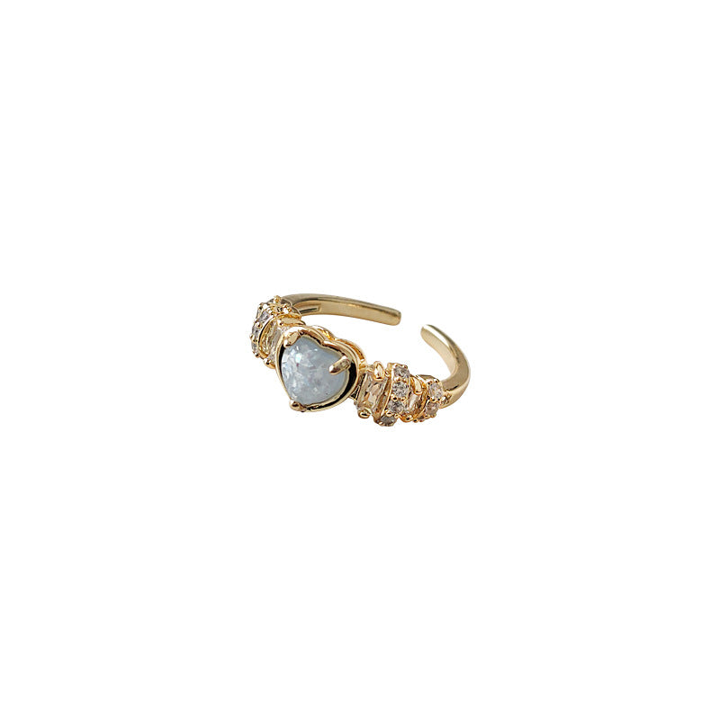 Vintage Zircon Heart Open  Adjustable Ring