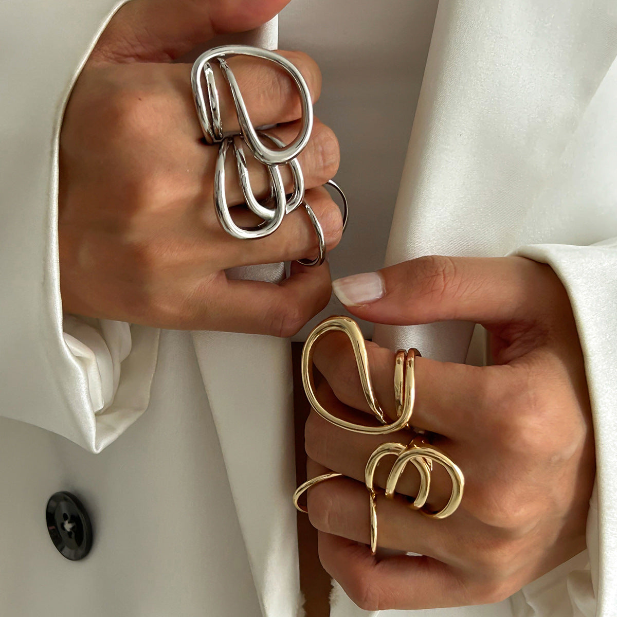 Geometric Hollow Metal Statement Ring