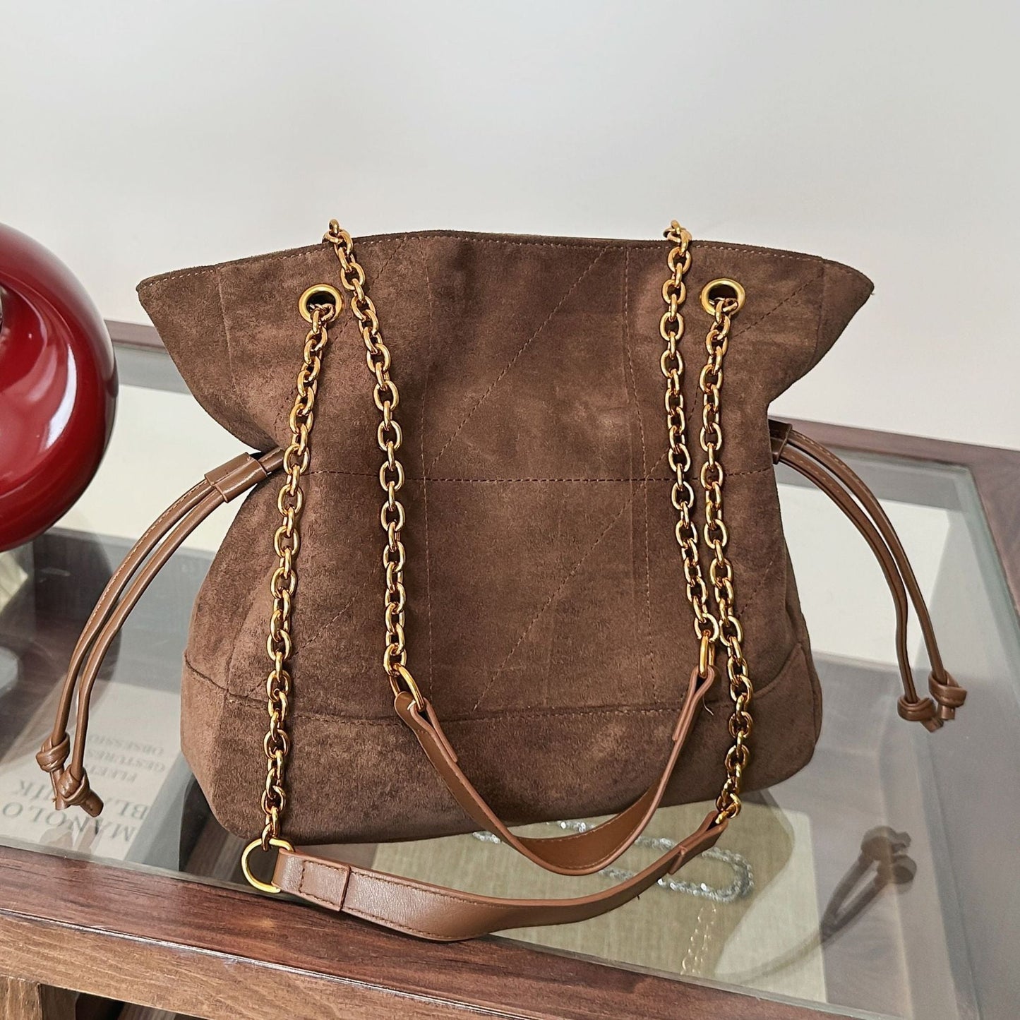 Retro Suede Tote Bag With Chain Strap Stylish Casual Shoulder Bag