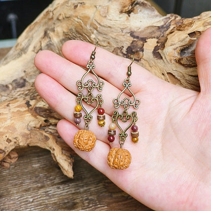 Vintage Style Bohemian-Inspired Dried Fruit Beaded Earrings