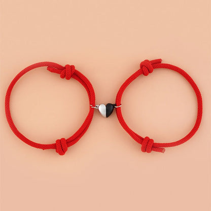 Fashionable Black And White Heart-Shaped Magnetic Buckle Milan Rope Braided Couples Girlfriends Bracelet Adjustable Bracelet