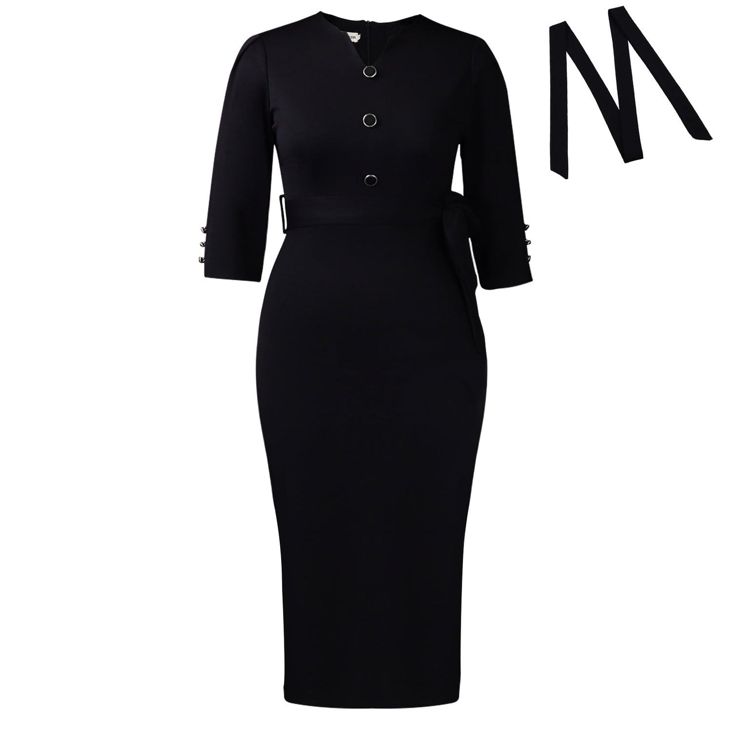 Elegant Solid Color Ol Dress With V-Neckline And Belt
