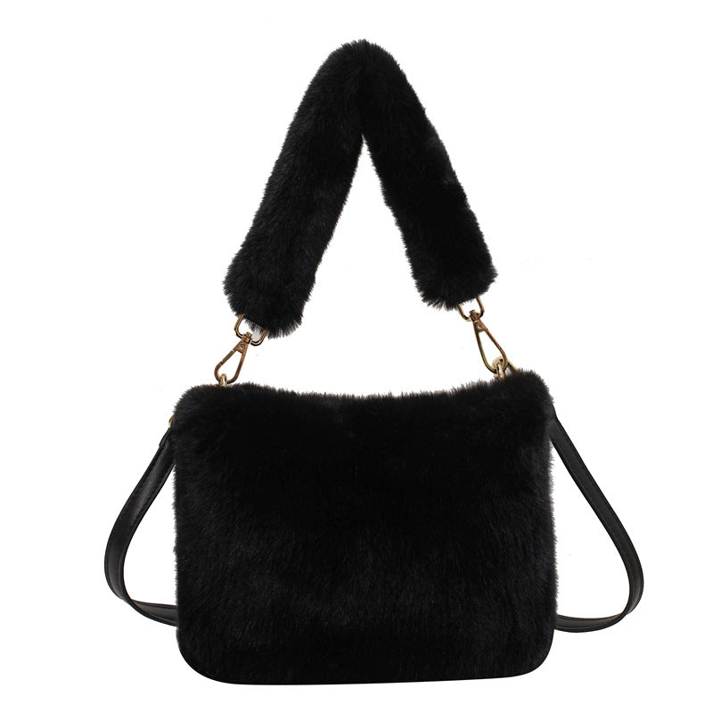 Trendy Plush Crossbody Bucket Bag Soft Casual Tote