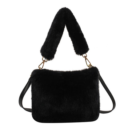 Trendy Plush Crossbody Bucket Bag Soft Casual Tote