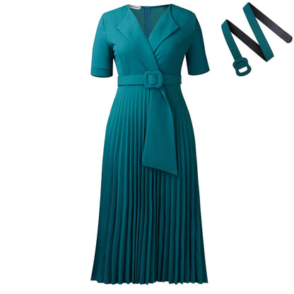 Elegant High-Waisted A-Line Dress With V-Neck