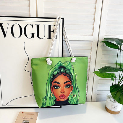 Classic Outdoor Canvas Tote Bag with Cartoon Print